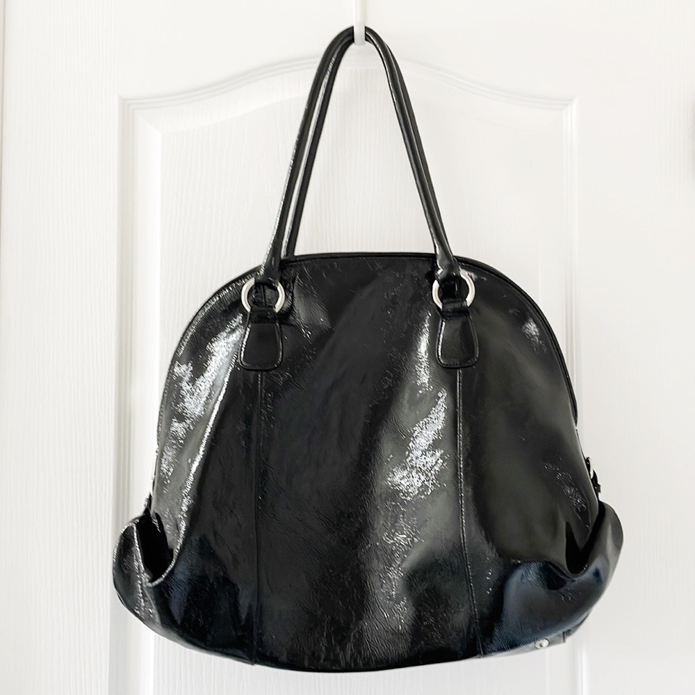 HOBO International Black Crinkle Patent Leather Large Tote Bag Like New!
